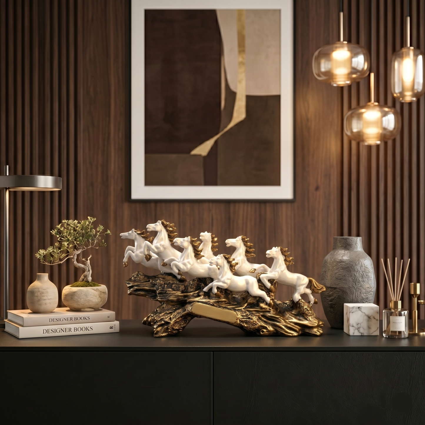 Luxury Golden Running Horses Statue