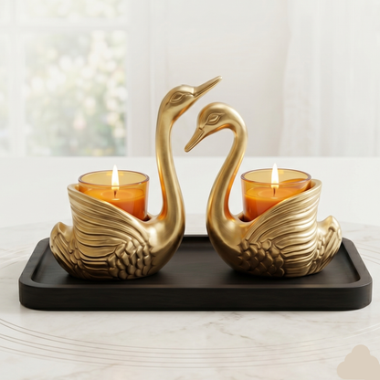 Golden Aluminium Swan pair (with candle) | Symbol of Love Pack of 1 Pair, Gold