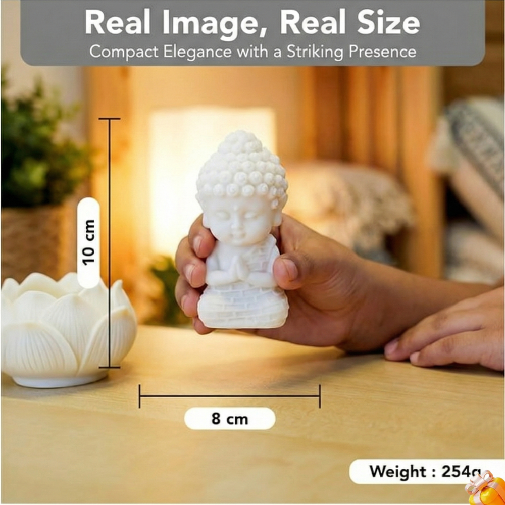 Premium Lotus Baby Buddha Statue for Home Decor – White Resin Meditating Buddha Idol with Holder