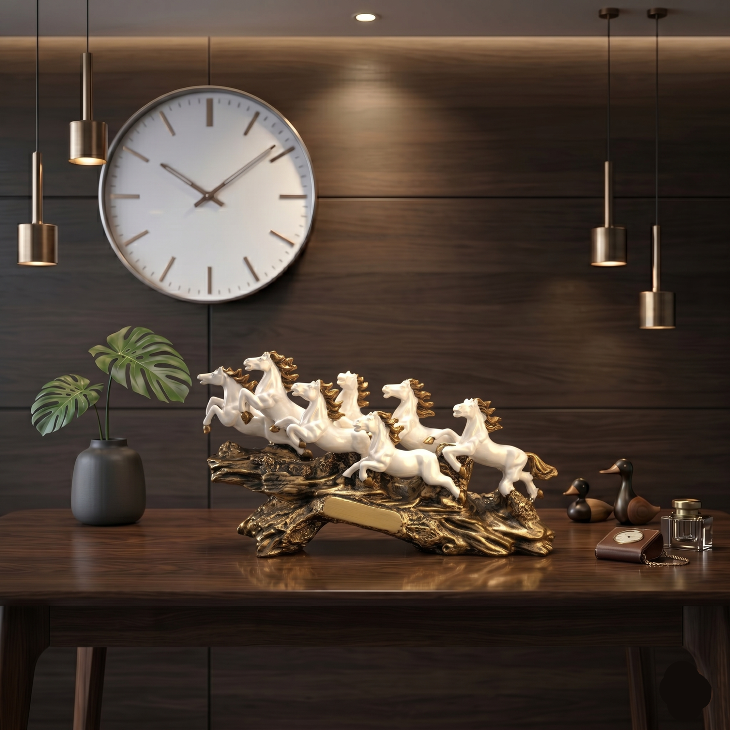 Luxury Golden Running Horses Statue