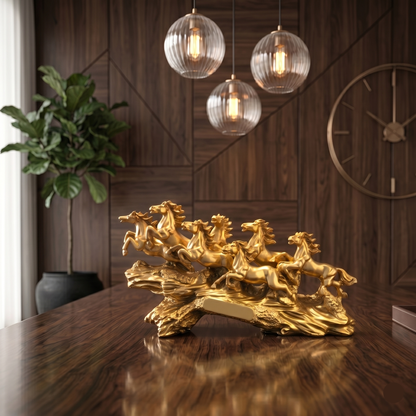 Luxury Golden Running Horses Statue