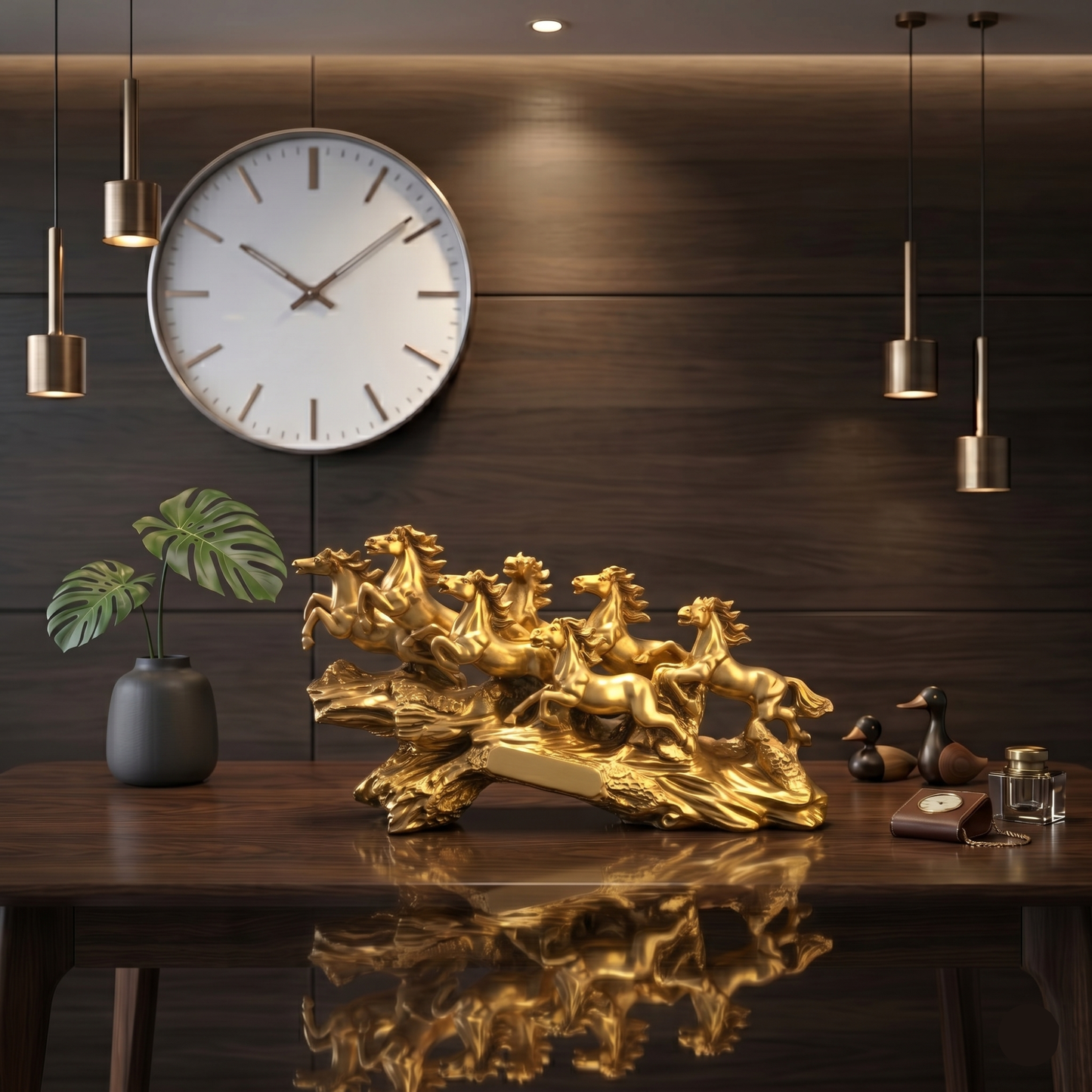 Luxury Golden Running Horses Statue
