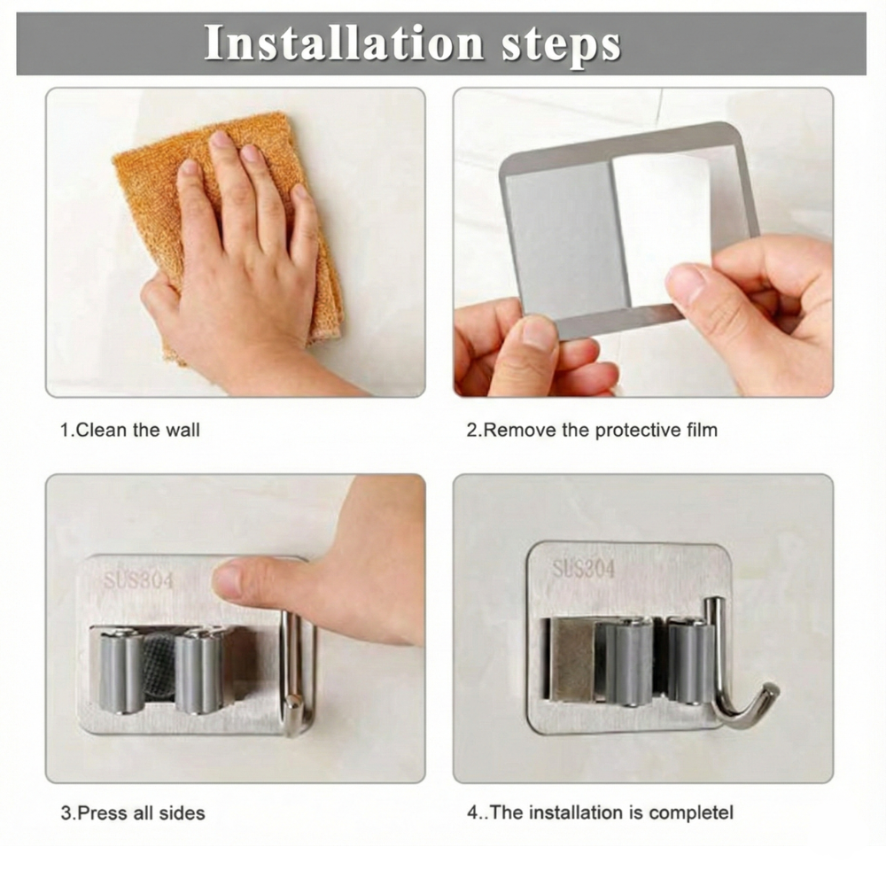 Stainless Steel Broom Holder (Pack of 2)
