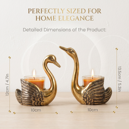Golden Aluminium Swan pair (with candle) | Symbol of Love Pack of 1 Pair, Gold