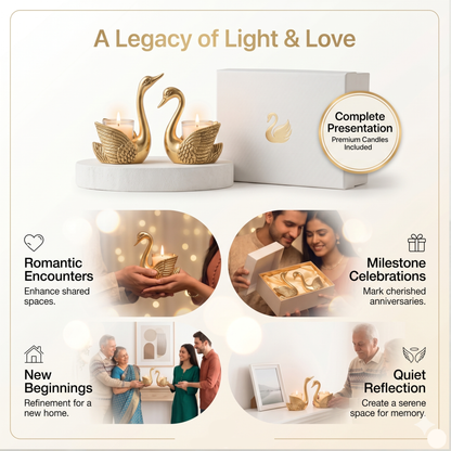 Golden Aluminium Swan pair (with candle) | Symbol of Love Pack of 1 Pair, Gold