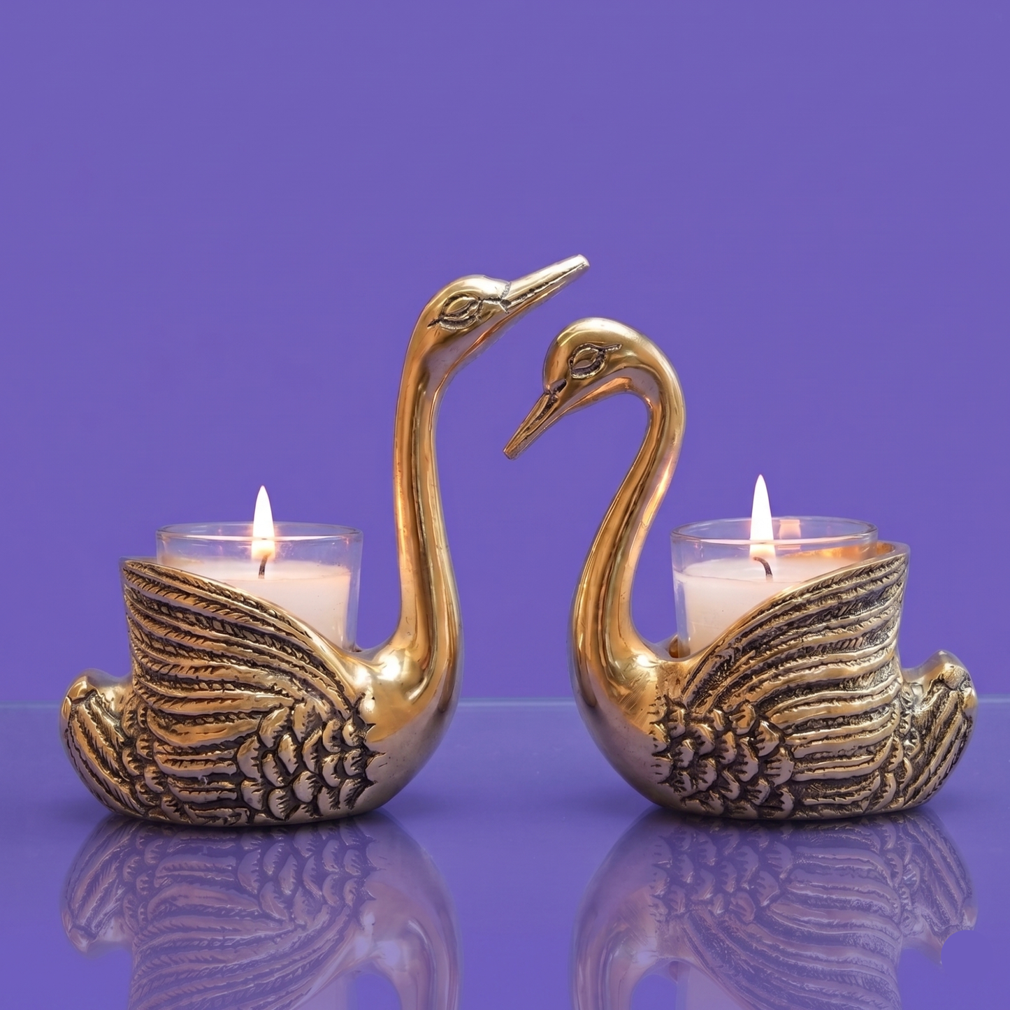 Golden Aluminium Swan pair (with candle) | Symbol of Love Pack of 1 Pair, Gold